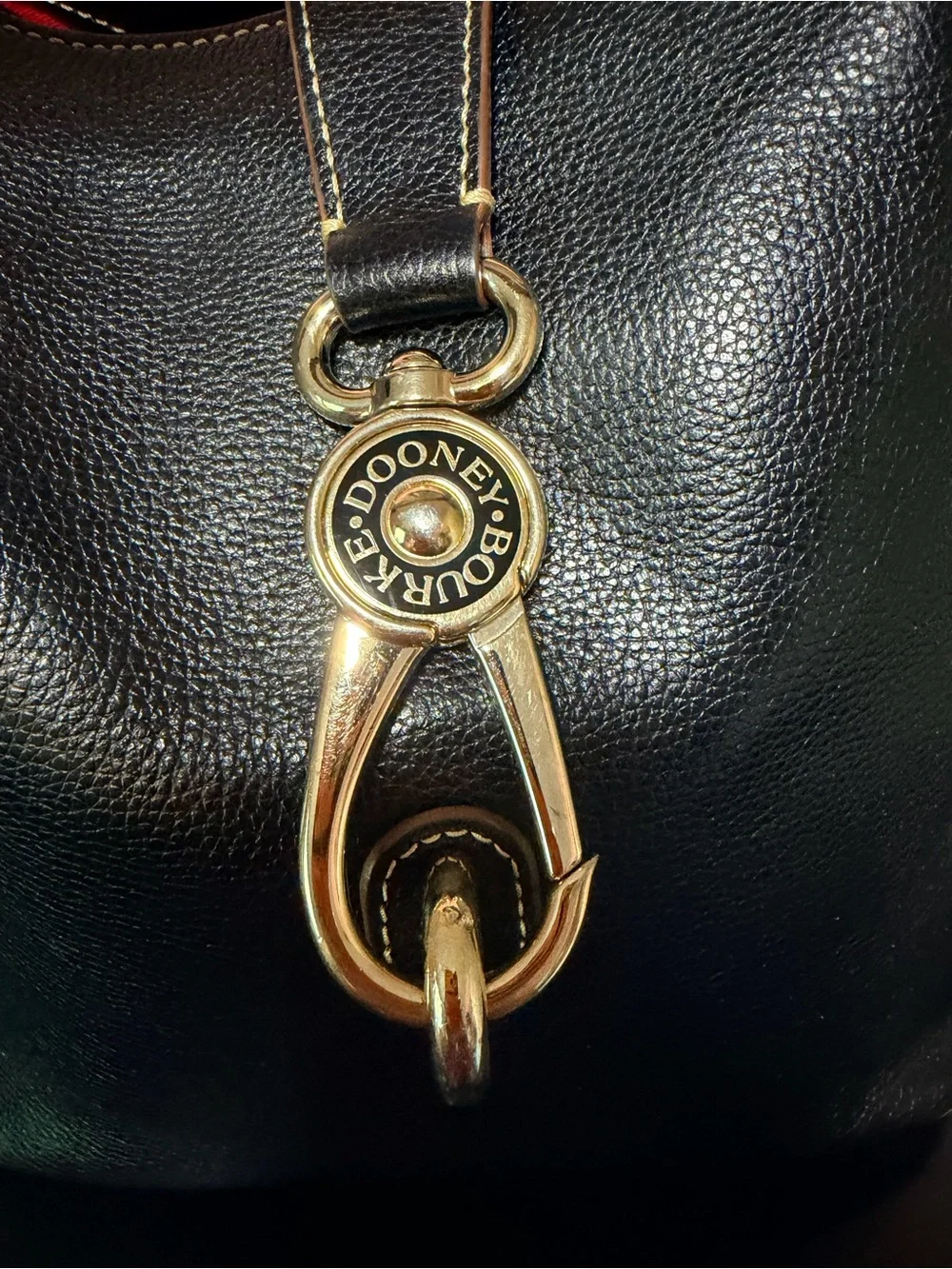 Dooney & Bourke Black Leather Shoulder Bag with Brass Hardware